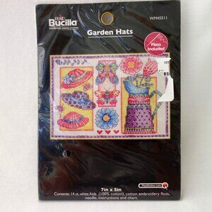Bucilla Plaid Counted Cross Stitch Garden Hats # WM45511 Complete Kit 7" x 5" Ne